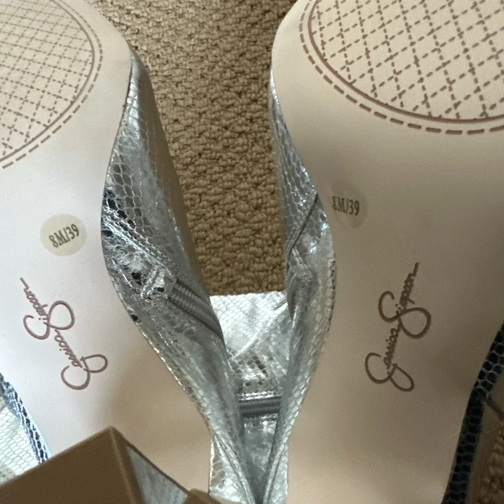 NWT Jessica Simpson Minerva Silver Snake Print Knee High Zip Bootie Sz 8